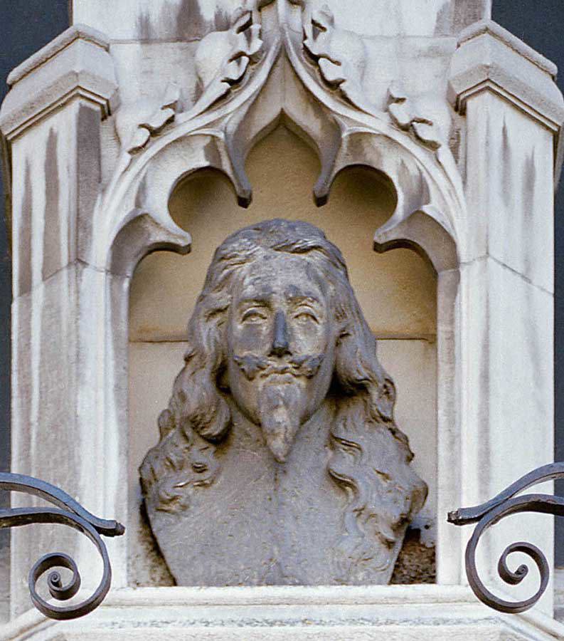 Lead bust of Charles I on the exterior of St Margaret's Church, Westminster