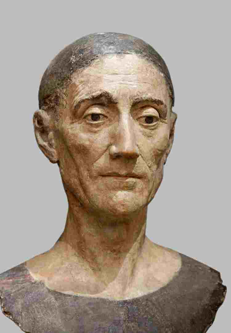 Funeral effigy head of Henry VII, from a death mask