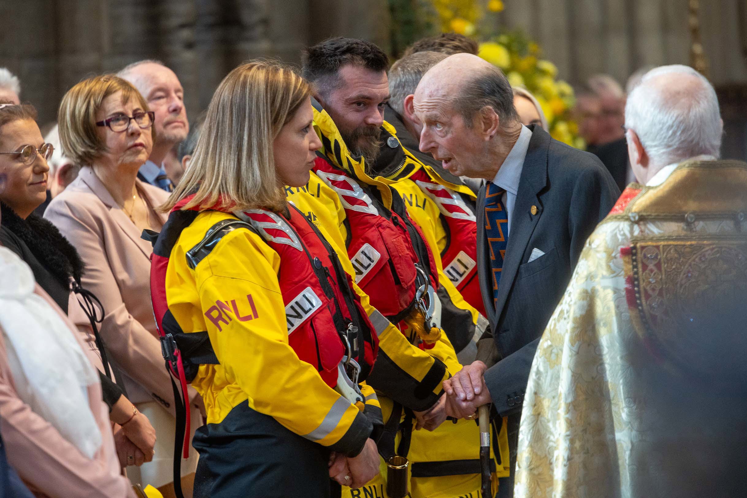 The Duke of Kent talking to someone from the RNLI