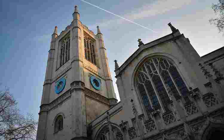 The clock tower of St Margaret's Church, Westminster