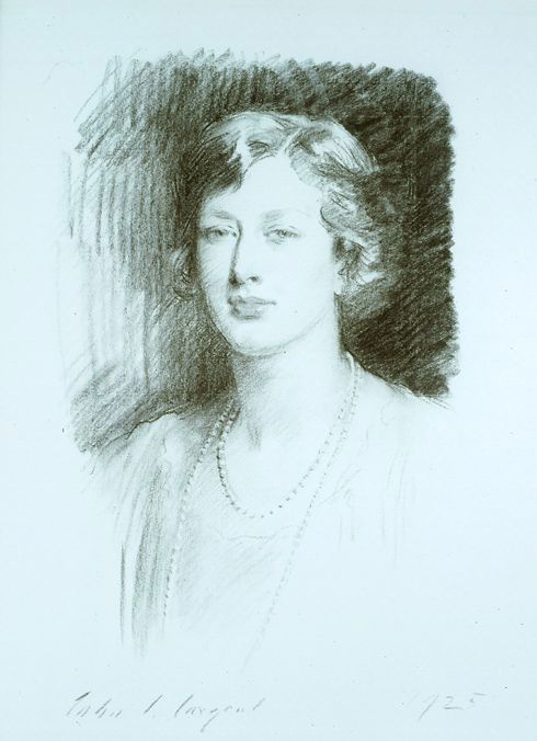 Sketch of Princess Mary, wearing a 1920s dress and pearl necklace, by John Singer Sargent