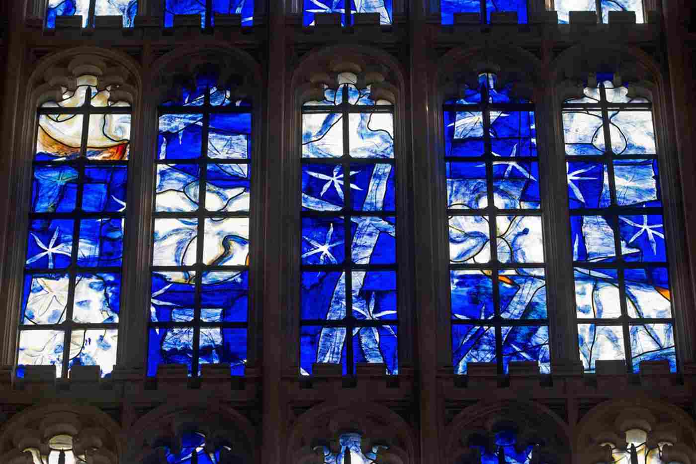 Stained glass windows depicting the Nativity designed by Alan Younger, Henry VII Chapel, Westminster Abbey