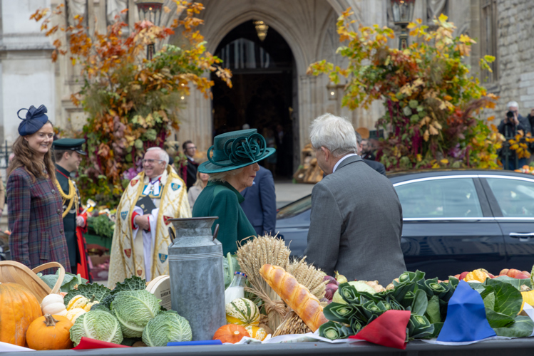 HM The Queen views harvest produce outside Westminster Abbey