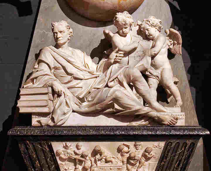 Photograph of Sir Isaac Newton memorial in Scientists' Corner in Westminster Abbey
