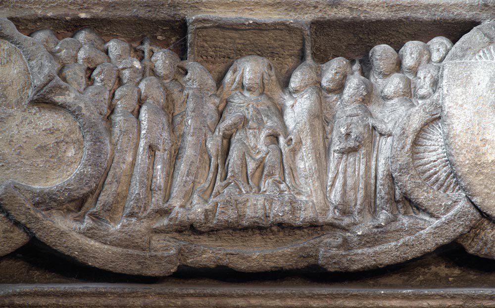 Stone carving depicting the coronation of Edward the Confessor in his chapel in Westminster Abbey