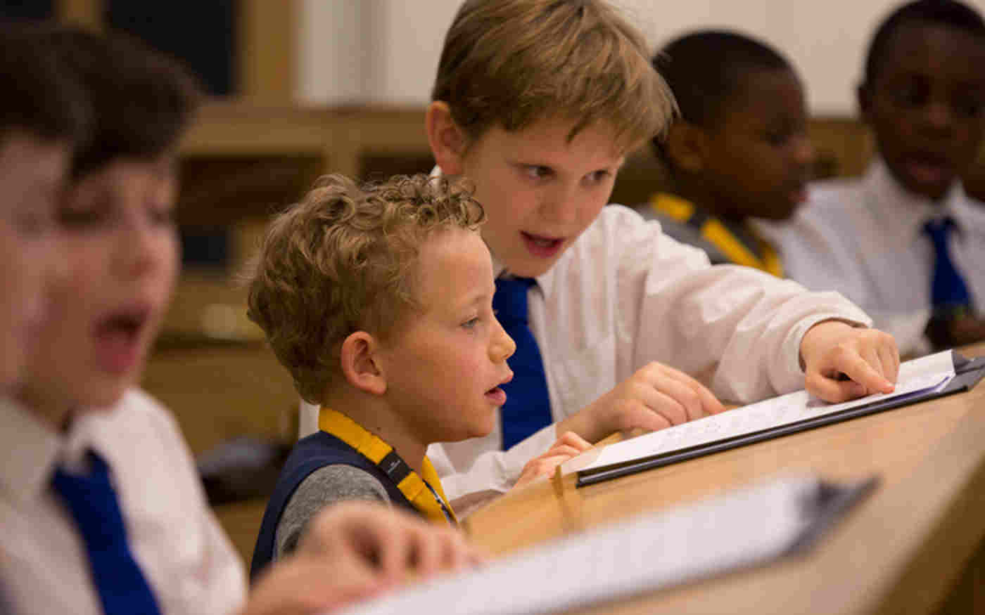 Boys at singing practice during a Westminster Abbey Choir School 'Chorister Experience Day'