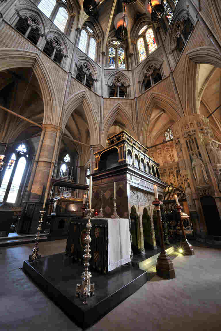 The shrine of St Edward the Confessor, with a small altar and candles in front of it
