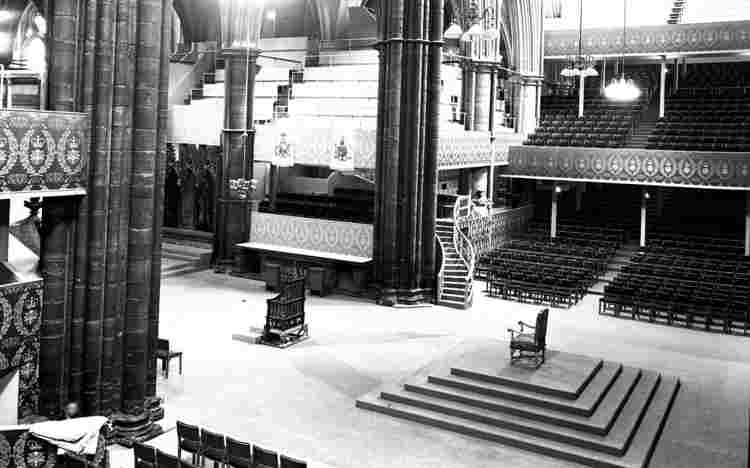 The Coronation Chair set out in Westminster Abbey for the 1953 coronation