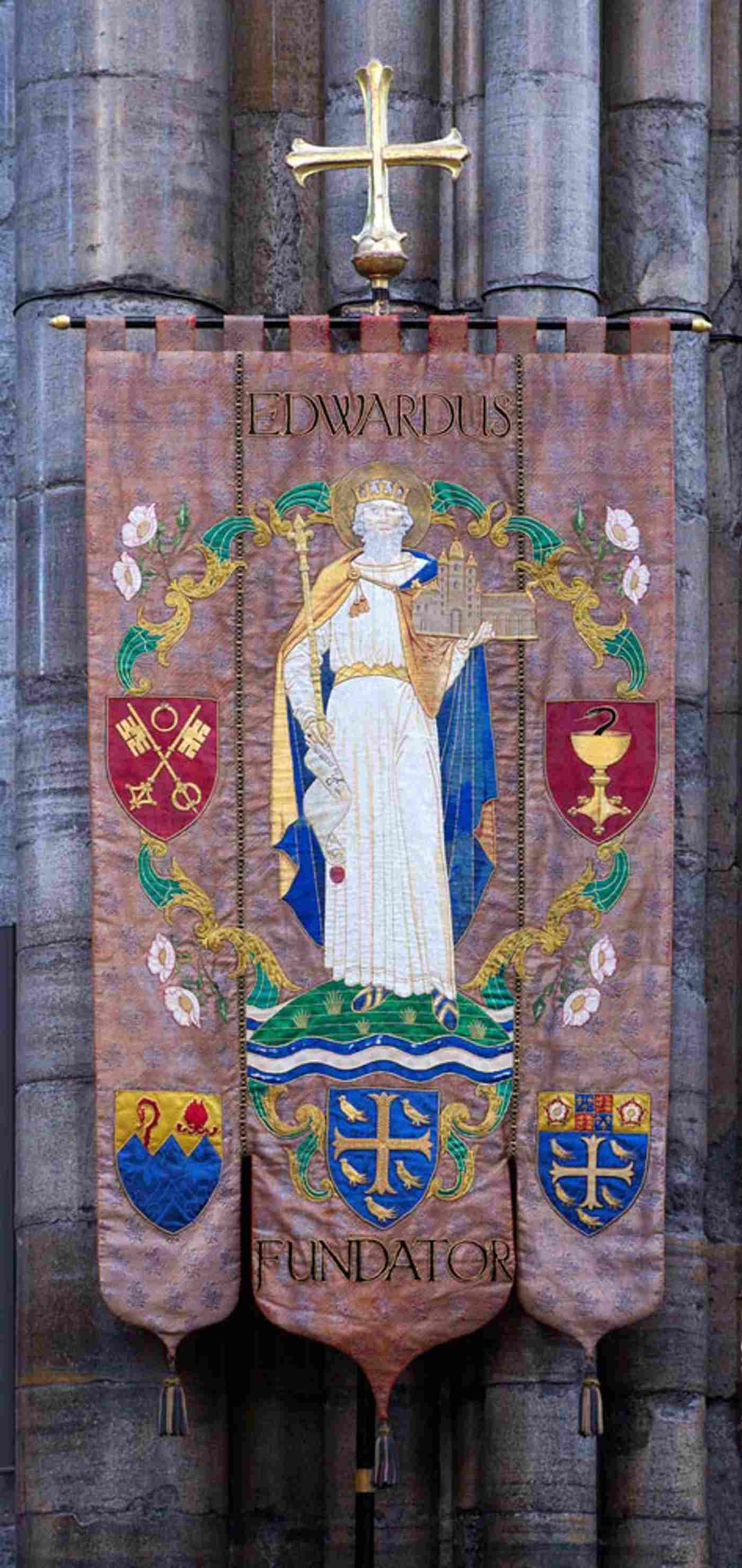 Banner of St Edward the Confessor: St Edward holding the Abbey church in his left hand