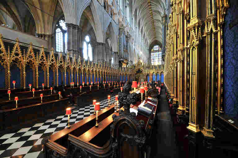 Choir stalls in the centre of Westminster Abbey, an area known as the Quire