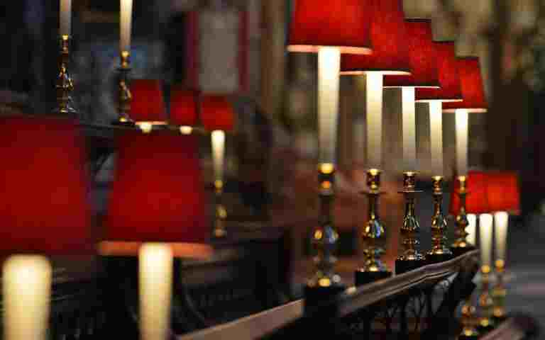 Red lamps in the Quire of Westminster Abbey
