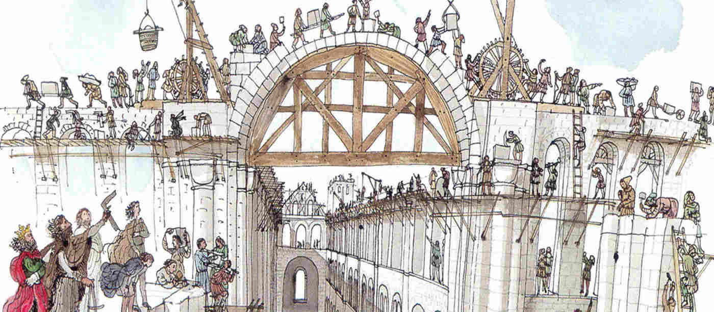 Illustration of the building of St Edward the Confessor's Norman church