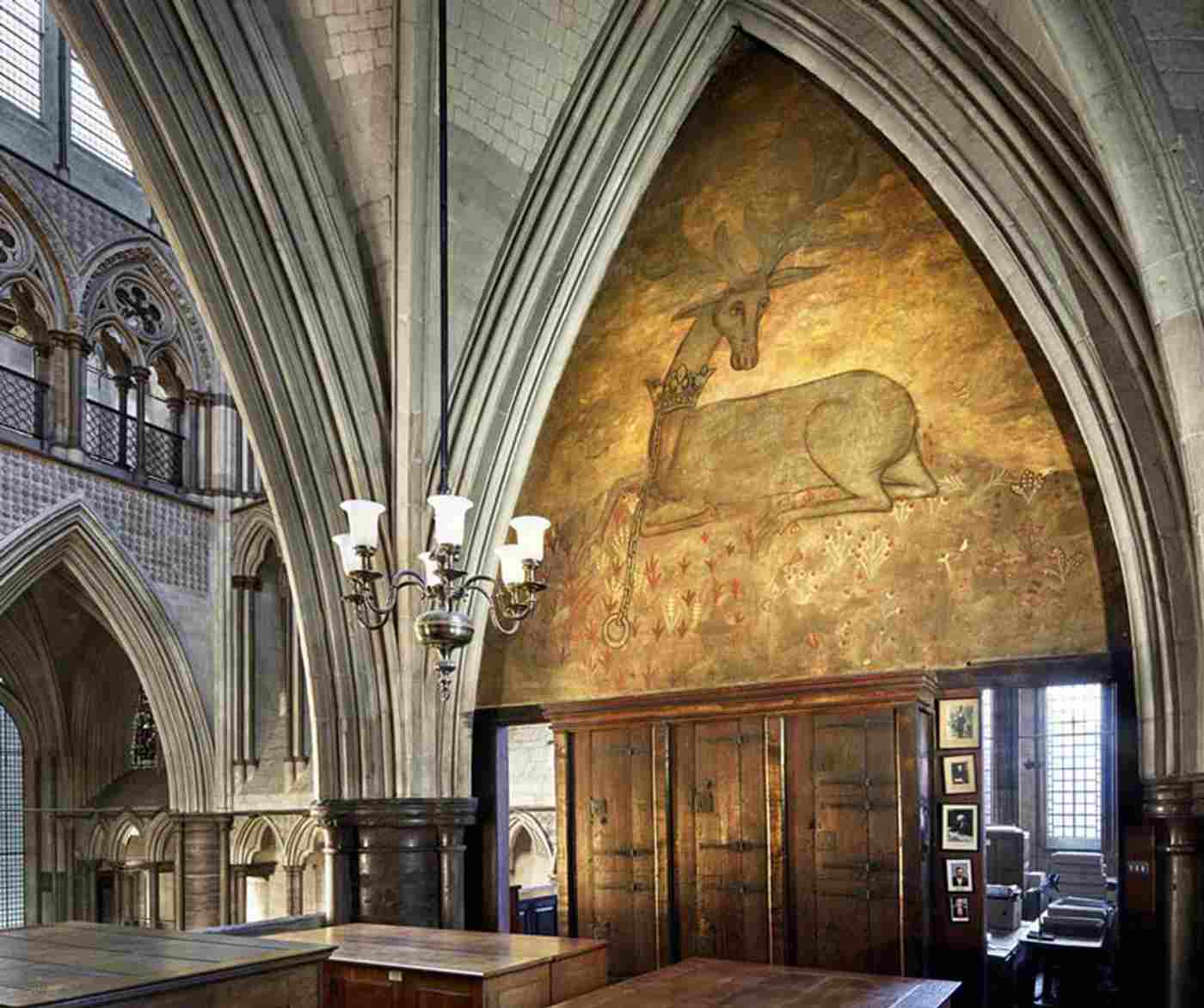 Wall painting of a deer in the Muniment Room, Westminster Abbey
