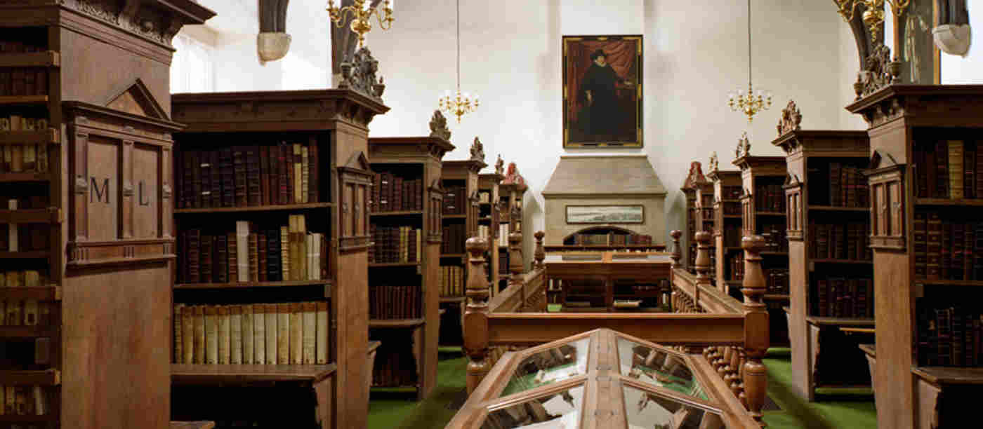 Wooden bookshelves and display cases in the medieval library, Westminster Abbey