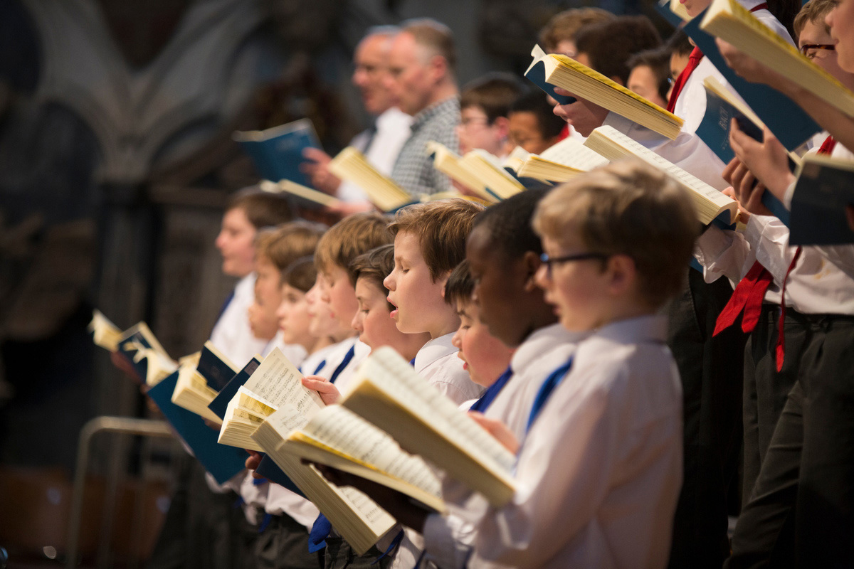 The Choir of Westminster Abbey rehearse in Westminster Abbey before a concert