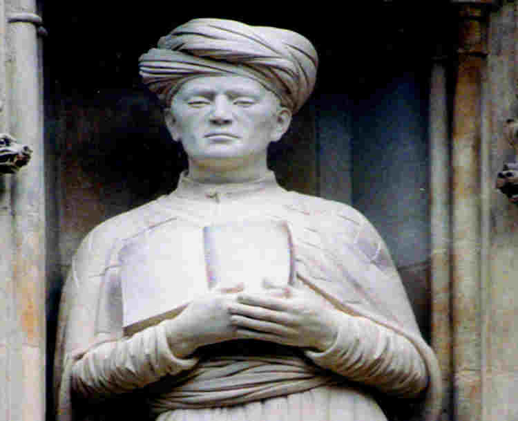 Photograph of Wang Zhiming statue, one of 10 modern martyrs above the Great West Door at Westminster Abbey