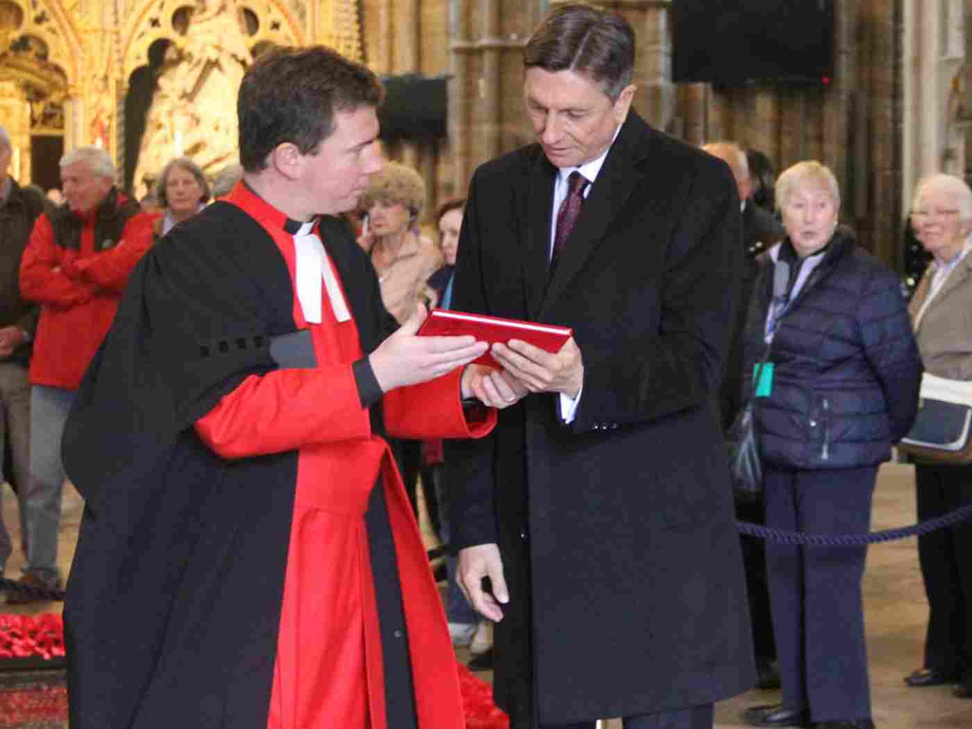 President Pahor receives a gift from the Abbey