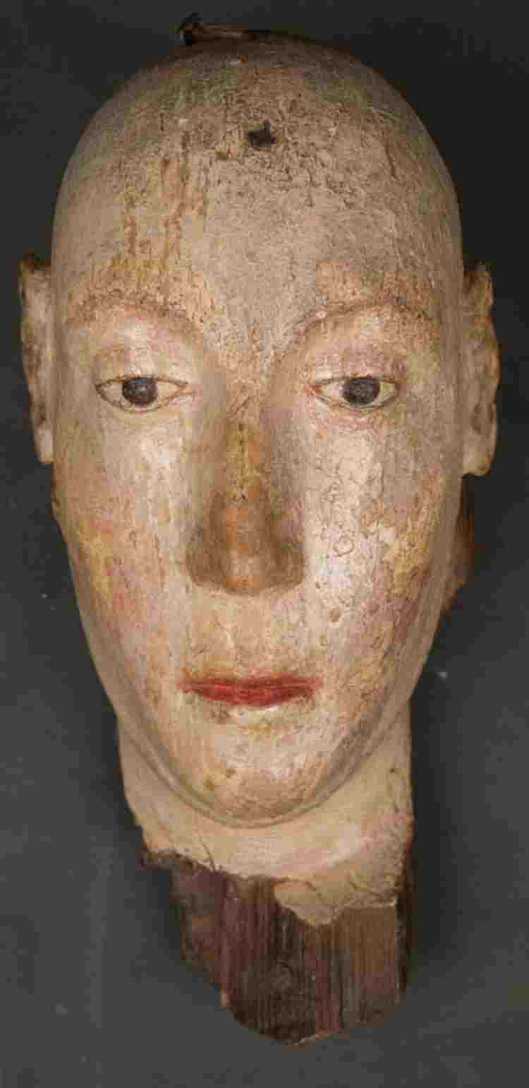 Wooden head of funeral effigy of Anne of Bohemia