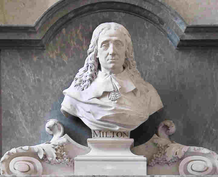 Photograph of bust of poet John Milton within Poets' Corner of Westminster Abbey