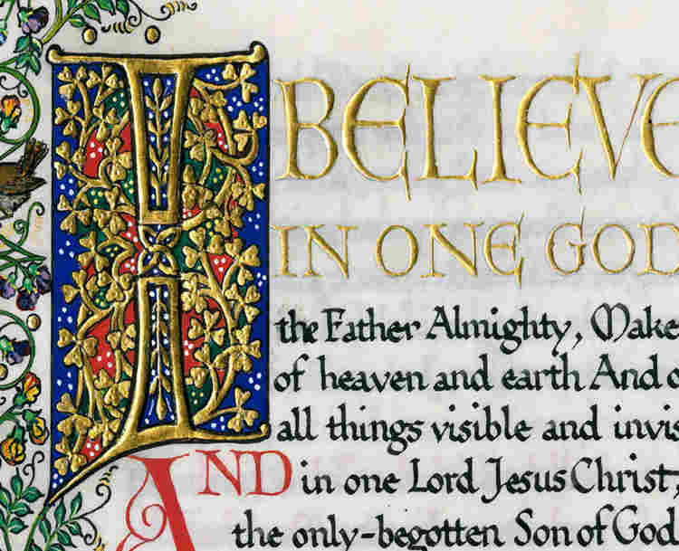 Image from manuscript representing the Christian belief in one God and the Trinity