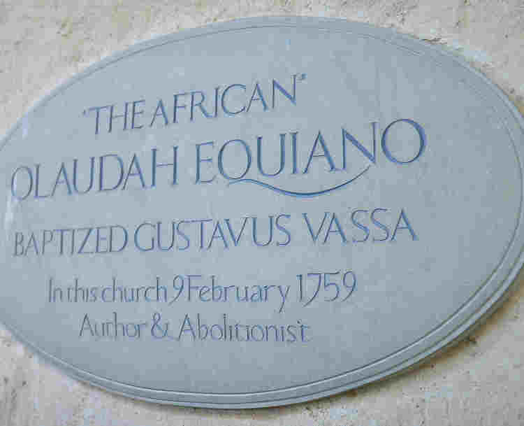 Photograph of memorial of Olaudah Equiano in St Margaret's Church, Westminster Abbey