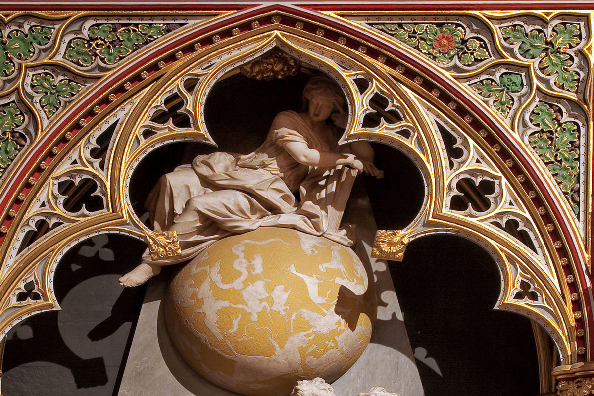 Photograph of globe in memorial to Sir Isaac Newton, representing the world for Creation: primary teachers' guide