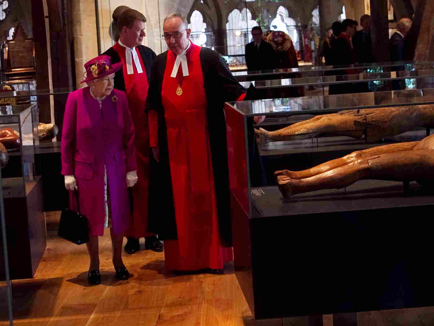 The Queen is shown wooden effigies in the Galleries
