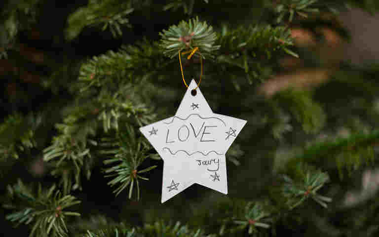 Photograph of child's star craft on a Christmas tree, representing Christmas trees