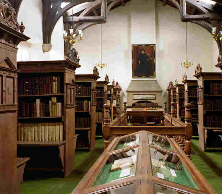 Wooden bookshelves and display cases in the medieval library, Westminster Abbey